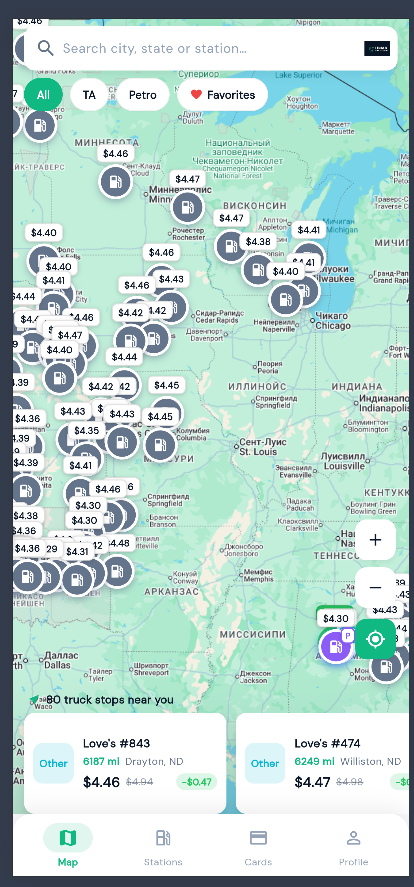 UMAX Fleet — nationwide fuel price map